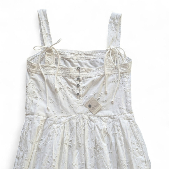 Free People Primavera Eyelet Tie Midi Dress White Cottagecore Boho Sz S NWT - Picture 9 of 16